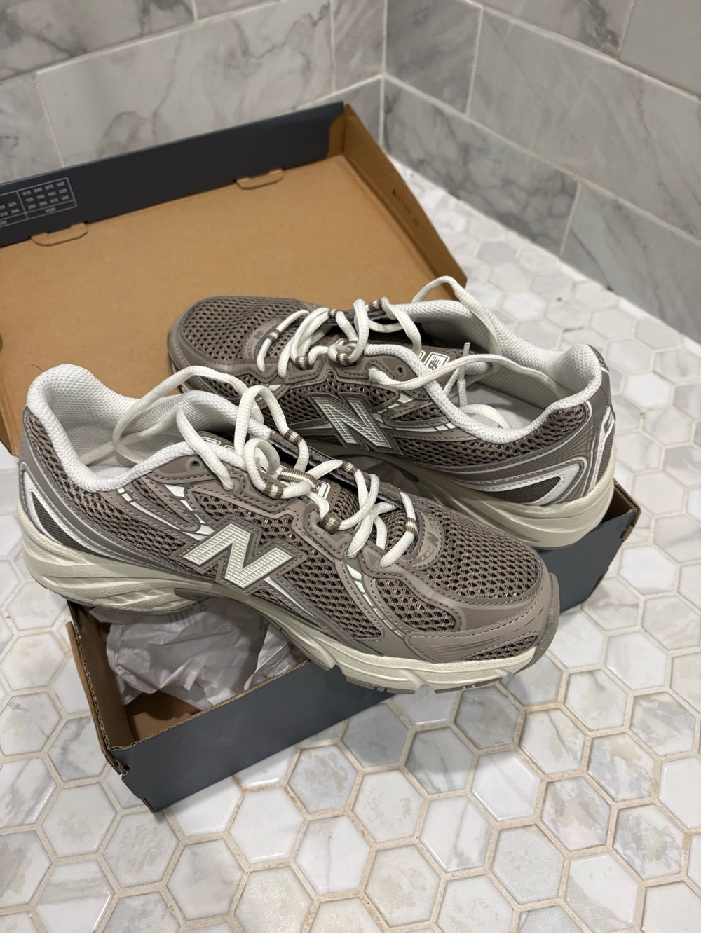New Balance 740 Women's Taupe Mesh Lace-Up Sneakers with White Accents